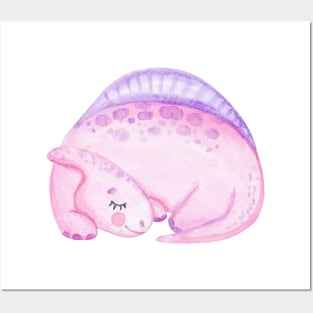 Pink dinosaur sleeping Posters and Art